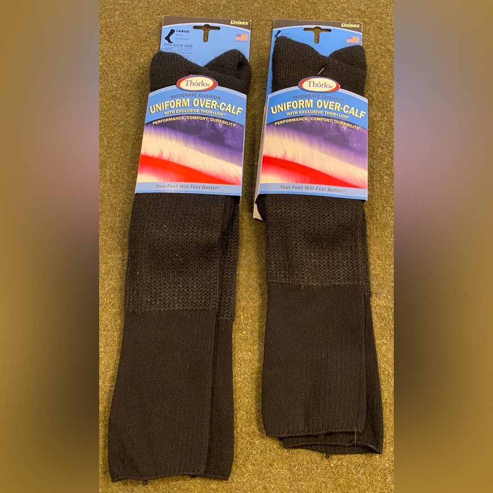 NEW-Thorlos Uniform Over-Calf Socks Unisex Large-Men 9-12.5 Women 10.5-13, Black